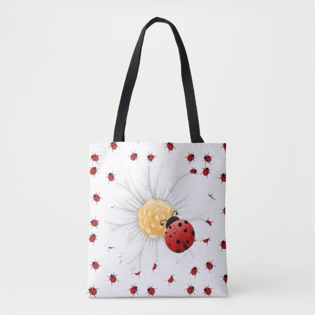 Bolsa Tote Ladybug em uma margarida (Frente)