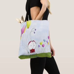 Bolsa Tote Ladybug encantador com balões coloridos