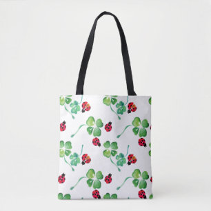 Bolsa Tote Ladybug Spring Flowers Watercolor