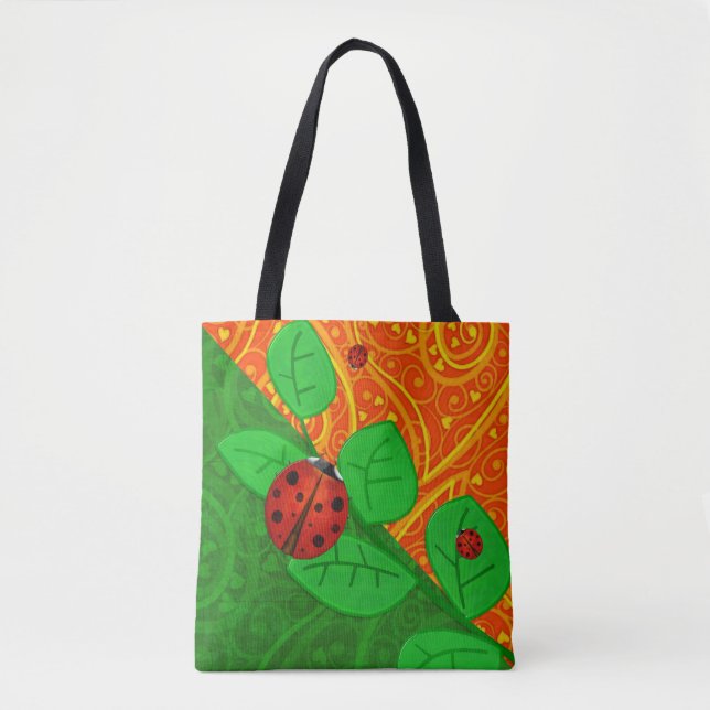 Bolsa Tote Ladybug Whimsey 3D Folk Art (Frente)
