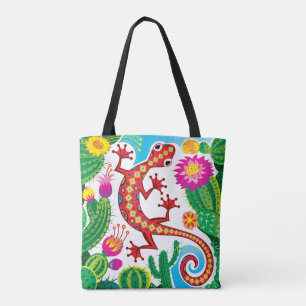 Bolsa Tote Lagartixa do Sudoeste com Flores de Cacto