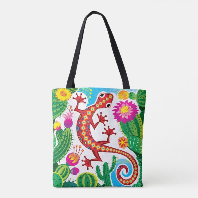 Bolsa Tote Lagartixa do Sudoeste com Flores de Cacto (Verso)