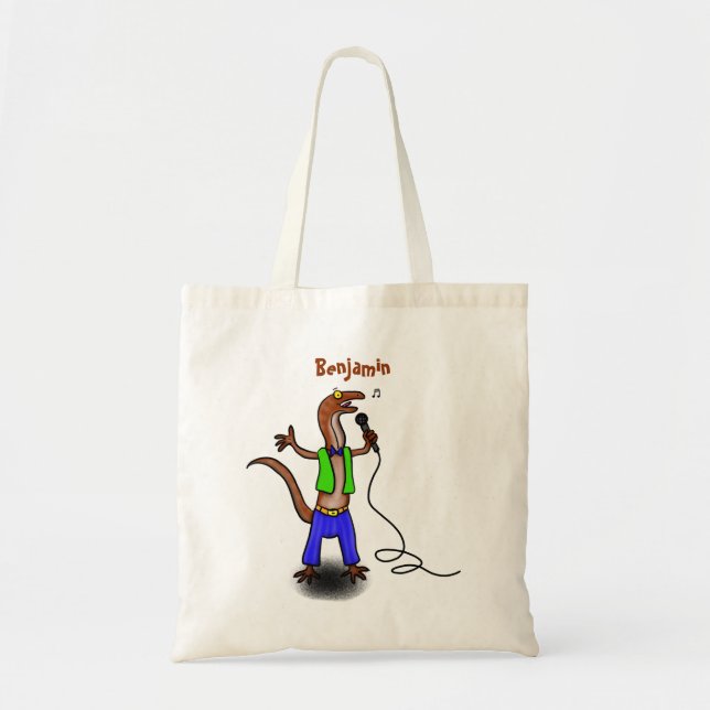 Bolsa Tote Lagarto engraçado cantando com desenho de microfon (Frente)