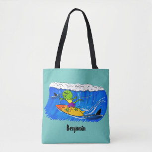 Bolsa Tote Lagarto espinhoso surfando cartoon