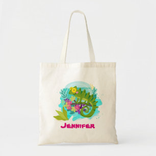 Bolsa Tote Lagarto tropical com as flores personalizadas