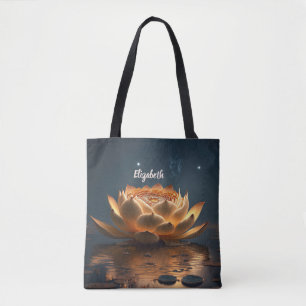 Bolsa Tote Lago da Flor de Lótus Escuro