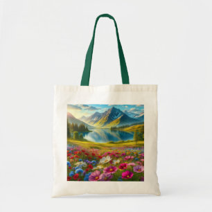 Bolsa Tote Lago de montanha primavera/floral colorida