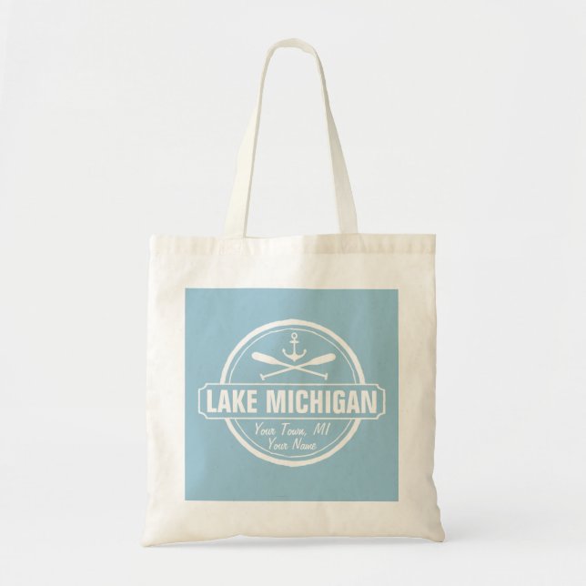 Bolsa Tote Lago Michigan, cidade personalizada, nome, âncora, (Frente)