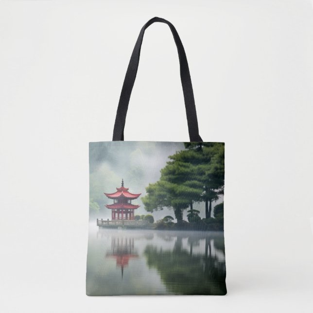 Bolsa Tote Lago Mist Tranquil Natureza Pacífica (Frente)