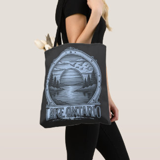 Bolsa Tote Lago Ontário Estilo de Gravura | Azul e Tons de Ci