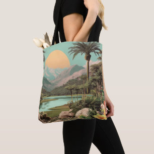Bolsa Tote Lago Tropical Surreal Com Palmeiras