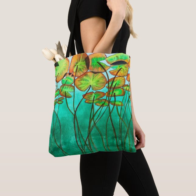 Bolsa Tote lagoa verde serena com lilypads (Close Up)
