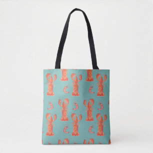 Bolsa Tote Lagosta Lagostim Aquarela Padrão Pintado à Mão