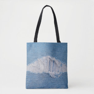 Bolsa Tote lágrima de textura denim com orifício e roscos