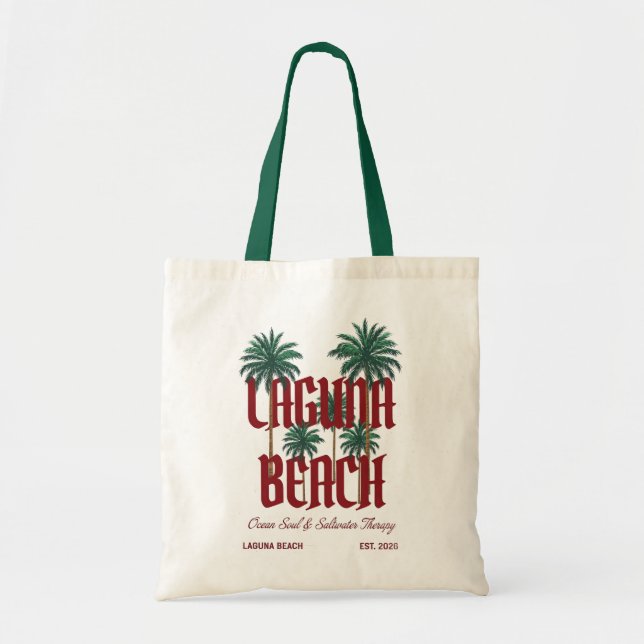 Bolsa Tote Laguna Beach California Surf Palms Graphic T-Shirt (Frente)