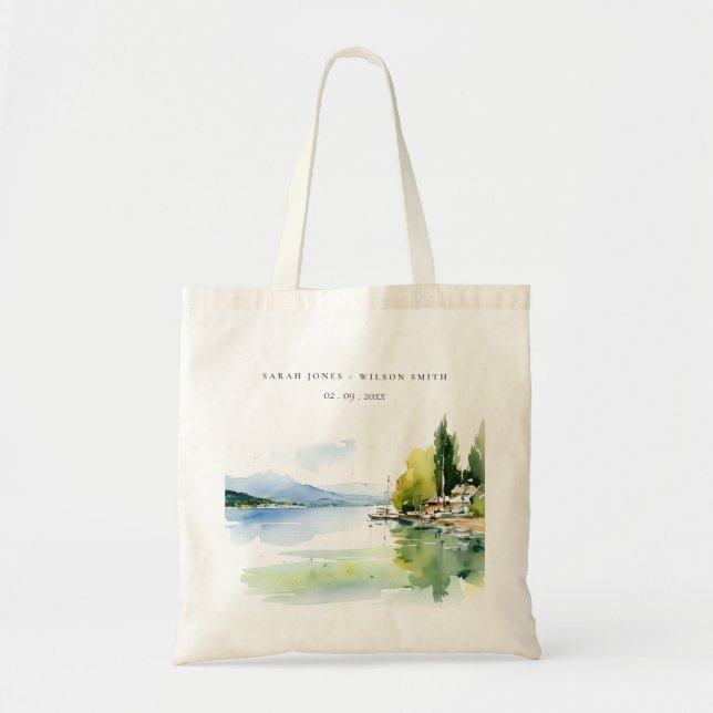 Bolsa Tote Lake Geneva Switzerland Watercolor Scape Wedding (Frente)