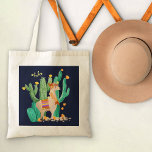 Bolsa Tote Lama Bonita no Jardim Cactus com Flores Amarelas<br><div class="desc">Cena de lama em aquarela, que você pode personalizar com seu nome ou texto personalizado. Esta lhama bonito tem uma flor e penas no cabelo, uma garland correspondente e um tradicional tapete de sela peruano. Ela está em um jardim de cacto florescente com bonito flores amarelas. Este é um design...</div>