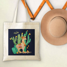 Bolsa Tote Lama Bonita no Jardim Cactus com Flores Amarelas