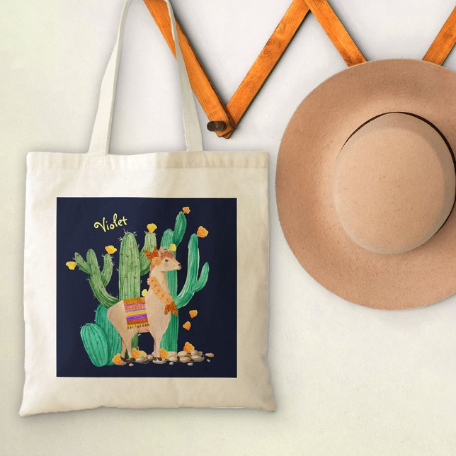 Bolsa Tote Lama Bonita no Jardim Cactus com Flores Amarelas (Criador carregado)