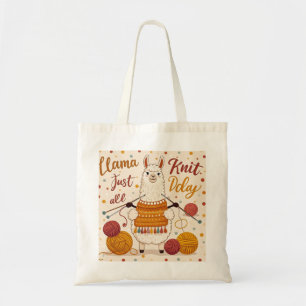 Bolsa Tote Lama de desenho animado vestindo um cachecol de tr