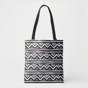 Bolsa Tote Lama Preto Preto Padrão Branco Africano Geométrico