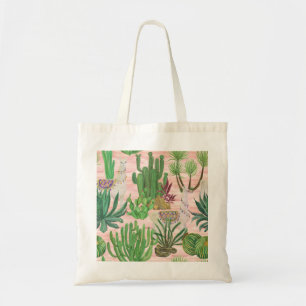 Bolsa Tote Lamas de aquarelas e cactos.