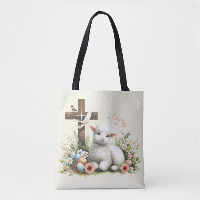 Bolsa Tote Lamas de Páscoa de Aquarela Personalizadas (Frente)