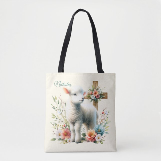 Bolsa Tote Lamas de Páscoa de Aquarela Personalizadas (Frente)