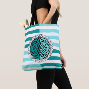 Bolsa Tote Lâmina branca/negra/faixa aqua, nó circular