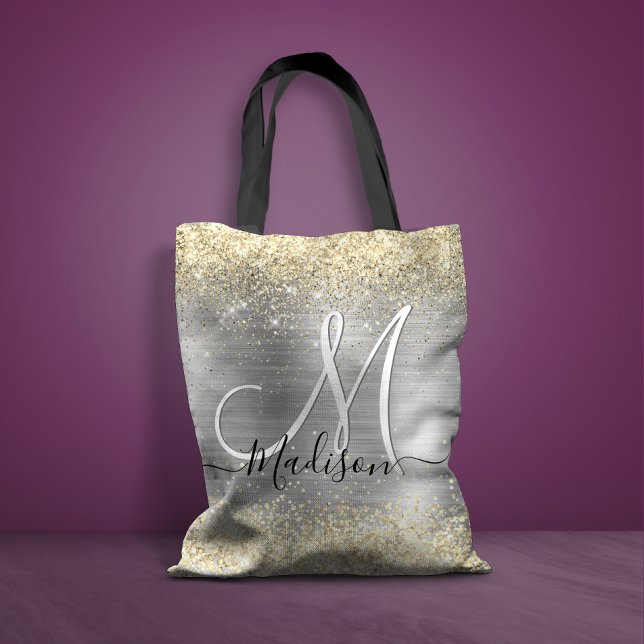 Bolsa Tote Lâmina de ouro prateado com metal escovado chic (Criador carregado)