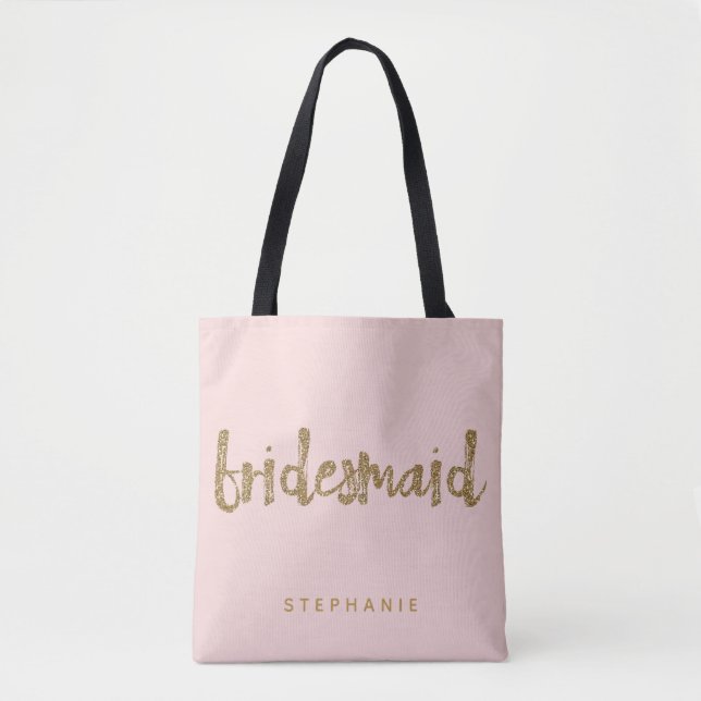 Bolsa Tote Lâmina Dourada de Bridesmaid com Lâmpada PInk (Frente)