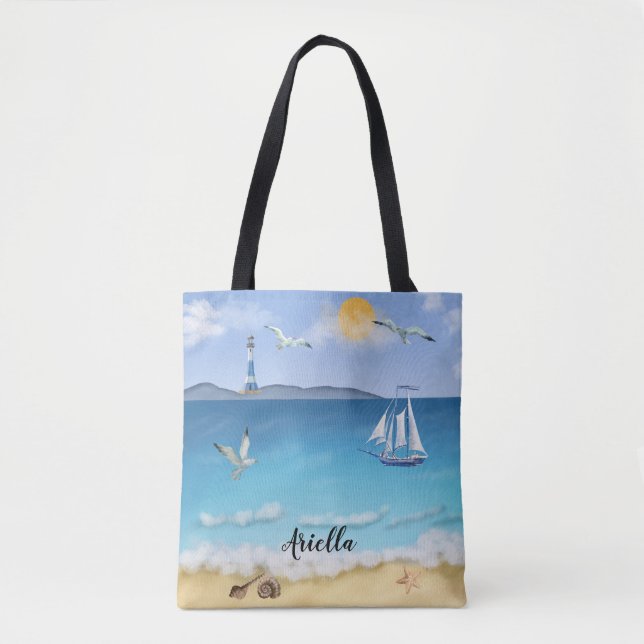 Bolsa Tote Lâmpada de Lâmpada de Cena de Praia (Frente)