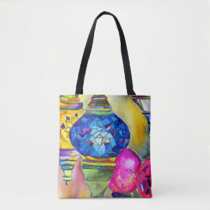 Bolsa Tote Lâmpadas turcas, mosaico, aquarela, arte