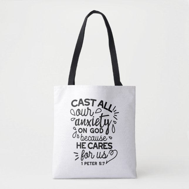 Bolsa Tote Lance Toda a Sua Ansiedade – 1 Pedro 5:7 Versículo (Frente)