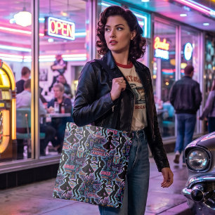Bolsa Tote Lanchonete Neon Retro Rock 'n' Roll dos Anos 50