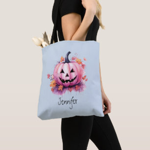 Bolsa Tote Lanterna Azul Rosa Jack-O' Luz Halloween