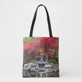 Bolsa Tote Lanterna de Jardim Japonês e Folhas de Bordo Verme