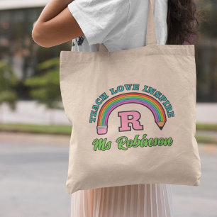 Bolsa Tote Lápis Arco-Íris Adorável Inspire Monograma