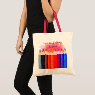 Bolsa Tote Lápis De Cores De Volta Ao Nome De Professor Pers
