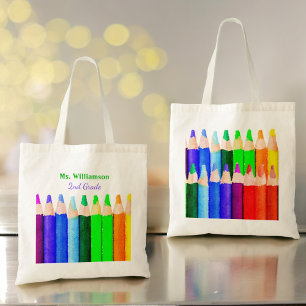 Bolsa Tote Lápis De Cores De Volta Ao Nome De Professor Pers