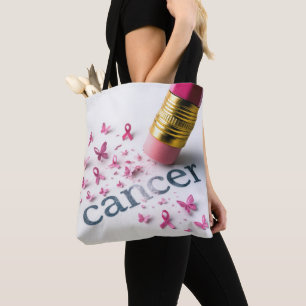 Bolsa Tote Lápis Rosa Apagando Texto do Cancer
