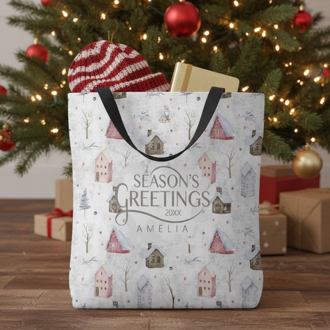 Bolsa Tote Lar Aconchegante Natal Rosa ID985 (Criador carregado)