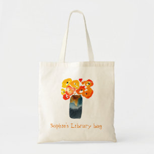 Bolsa Tote Laranja-aquarela e papoilas vermelhas