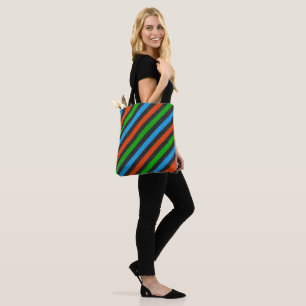 Bolsa Tote Laranja, Azul, Verde, Brilho Negro Striped