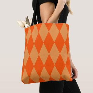 Bolsa Tote Laranja Claro e Escuro Harlequin Diamantes Xadrez