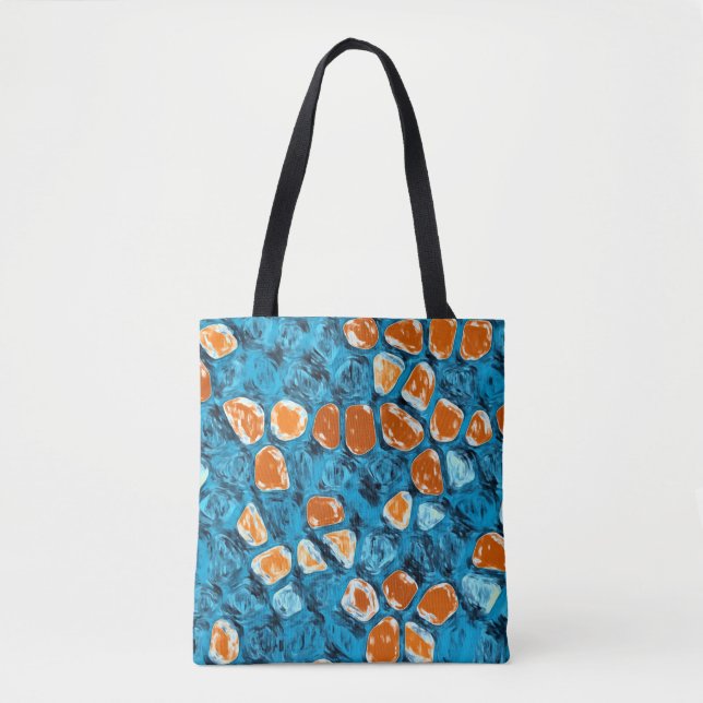 Bolsa Tote Laranja e Abstrato azul (Frente)
