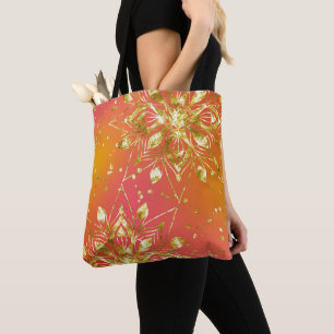 BOLSA TOTE LARANJA E AMARELO OMBRE COM MANDALA DOURADA