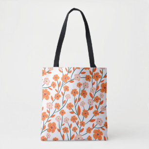Bolsa Tote Laranja Floral Pastel Branco Sem Costura