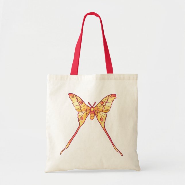 Bolsa Tote Laranja Luna Moth Art - Inseto Colorido (Frente)