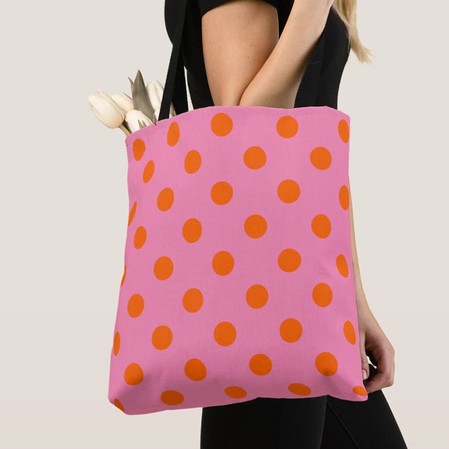 Bolsa Tote Laranja no Design de padrão Bolinhas cor-de-rosa (Criador carregado)